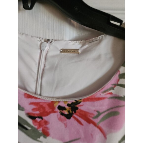 Tahari Pink Green Floral Print Pleated  Belted Midi Dress Sz 6 Pink White Green - Picture 6 of 8